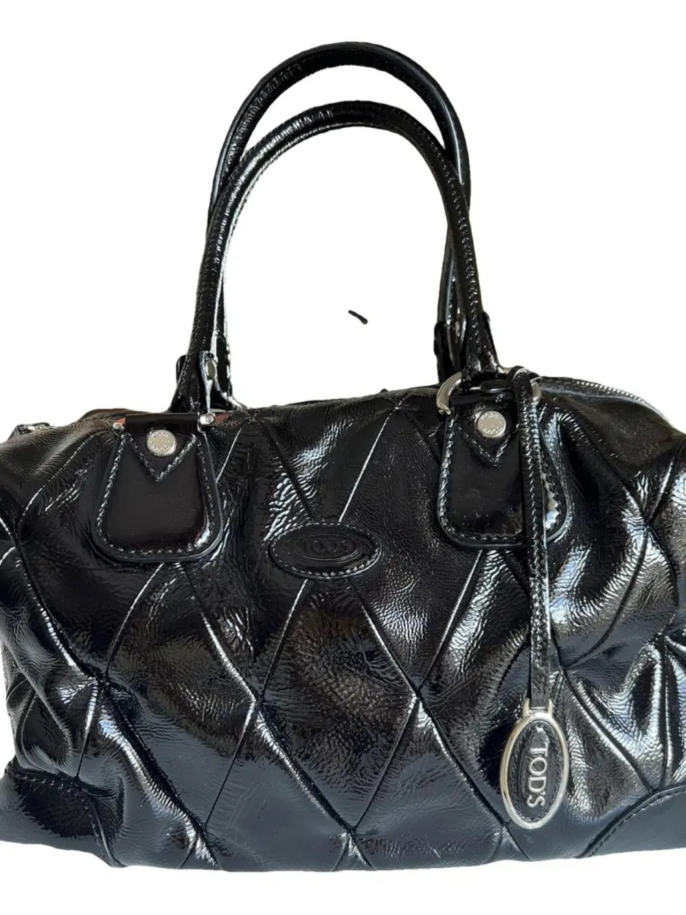 Tod's Black Patent Quilted Satchel with Top Handles